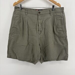 Chaps Ralph Lauren Pleated Chino Shorts Mens 38 Linen Cotton Vintage Olive Green